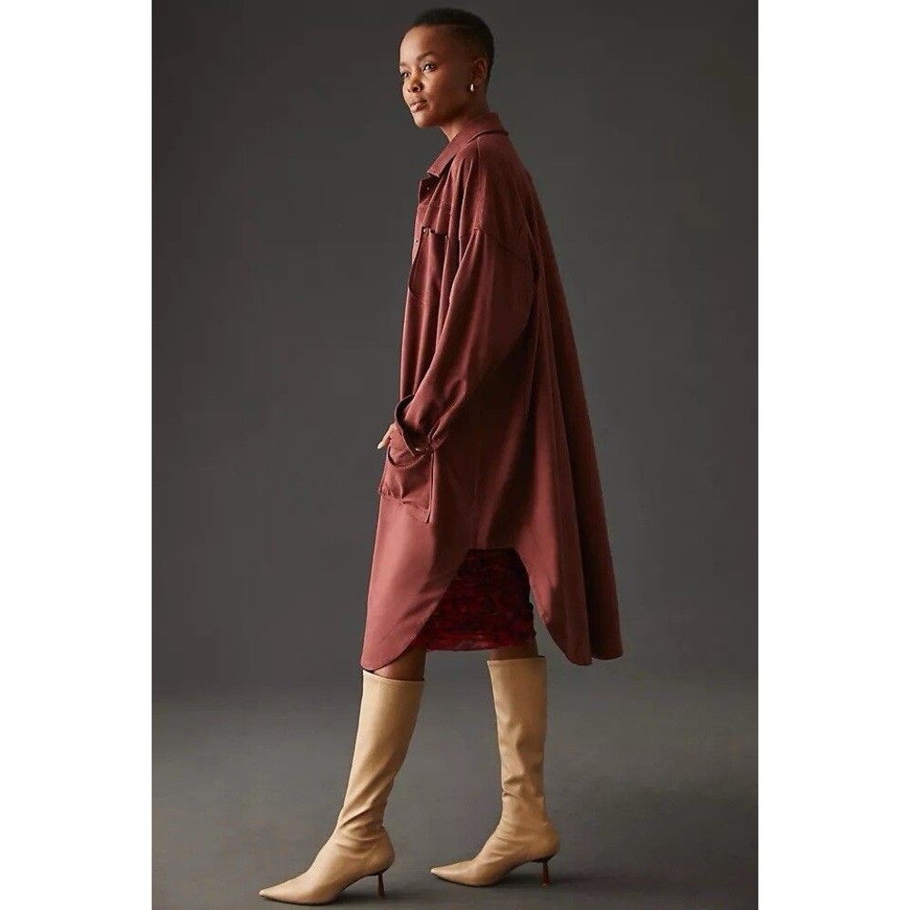 Anthropologie Pilcro Duster Faux Suede Warm Brown Snap Front Size M Jacket Artsy - Picture 6 of 11